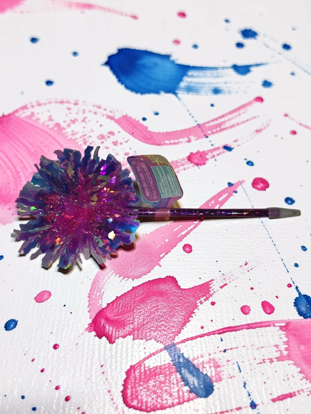 Holographic Pom Pen with Pink and Blue Accents